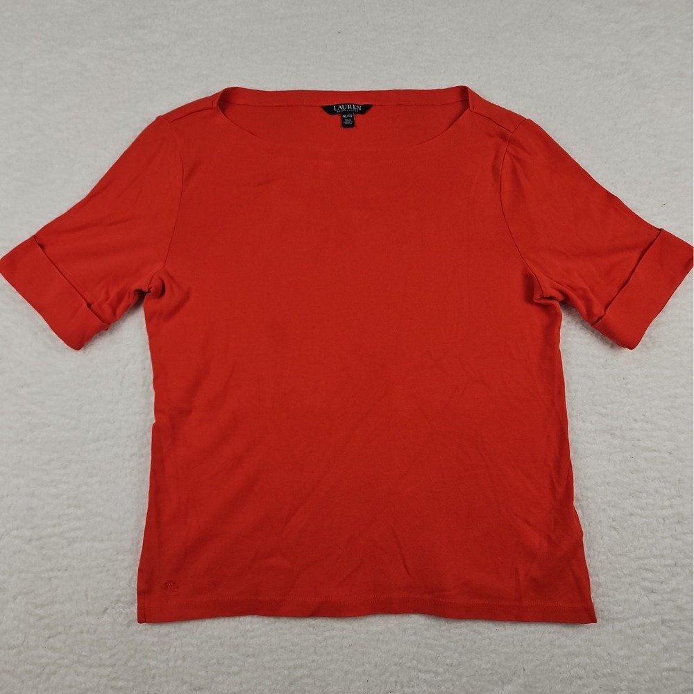 Lauren Ralph Lauren Womens Orange Short Sleeve Boat Neck T-Shirt Top Size XL